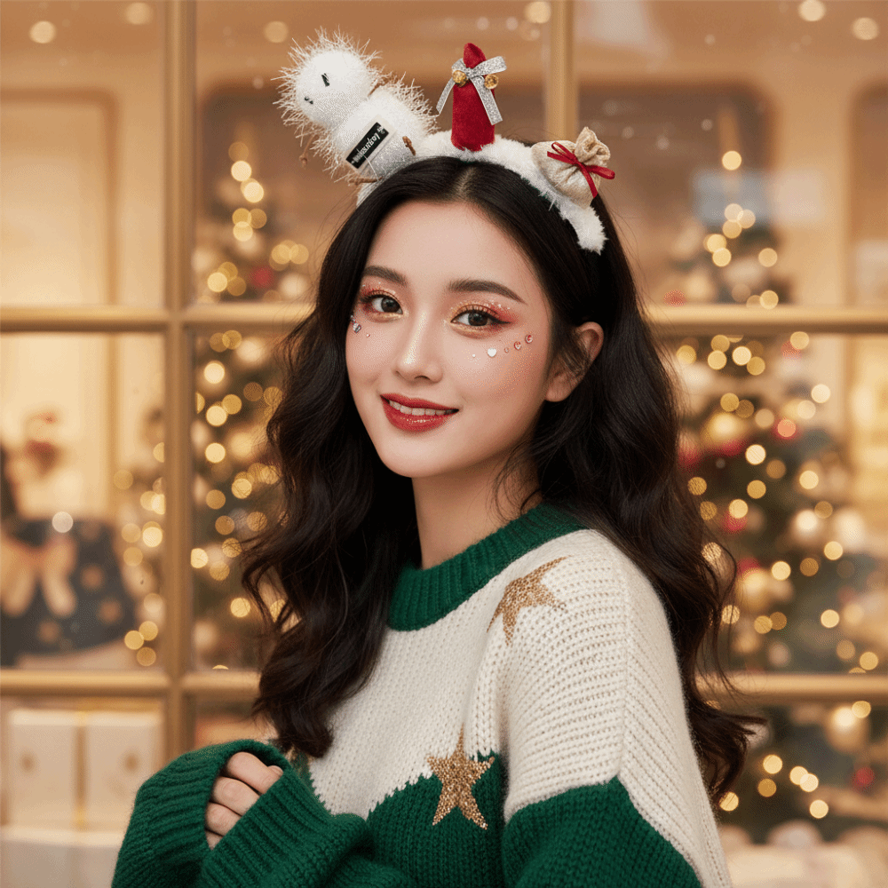 Reindeer Antlers Headband - 플러시 질감의 크리스마스 머리띠 생생한 색상
