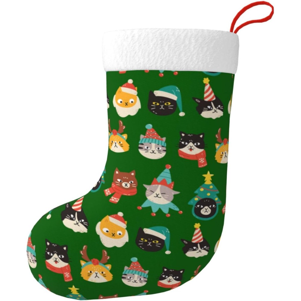귀여운 고양이 녹색 크리스마스 스타킹 벽난로 매달기 양 - Christmas Stocking Hanging 리뷰 및 가격